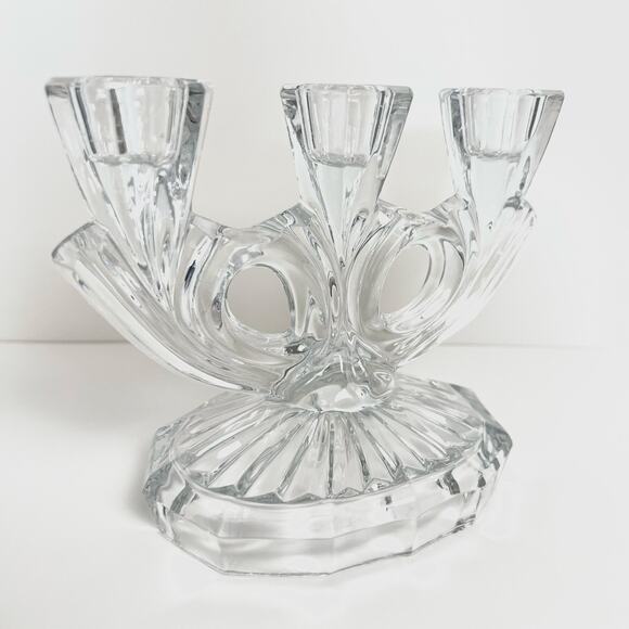 Vintage 60s Pressed Lead Crystal 3 Arm Candelabra Candle Holder West Germany - Picture 6 of 10